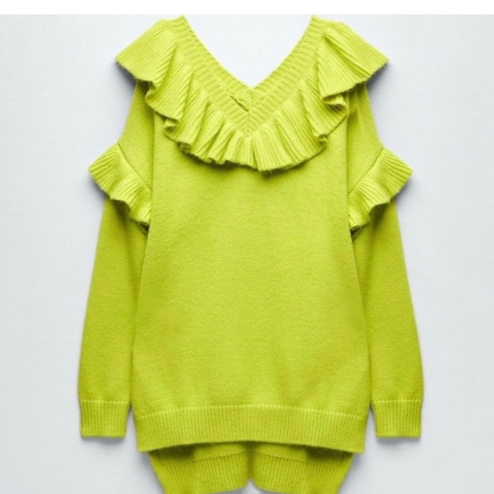 Zara Neon Yellow Ruffle Sweater - Picture 2 of 4